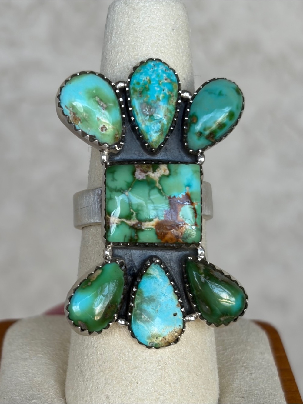 925 Sterling Silver Sonoran Gold Turquoise Cluster Statement Ring